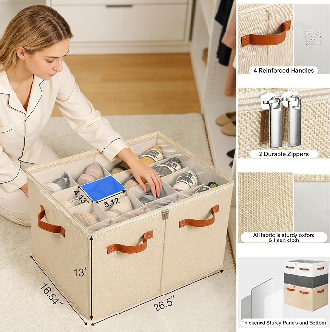 Shoe Organizer for Closet, Foldable Shoe Box with Adjustable Dividers and Clear Cover, Space Saving Shoe Storage Organizer Cabinet with Reinforced Handles, Fits 16 Pairs TP09J