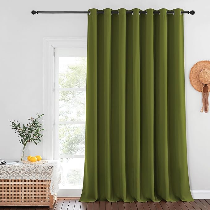 NICETOWN Olive Green Blackout Curtains for Bedroom/Living Room 132 Inch Length - Thermal Insulated Room Darkening Grommet Top Window Curtains (100 by 132 - Inch, 1 Panel)