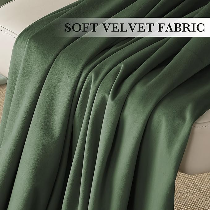 RYB HOME Elegant Green Velvet Curtains 84 inches Long, Light Blocking, Thermal Insulated, Stylish Back Tab Velvet Drapes for Cozy Home Aesthetics, 52" W x L102 L, 2 Panels Set