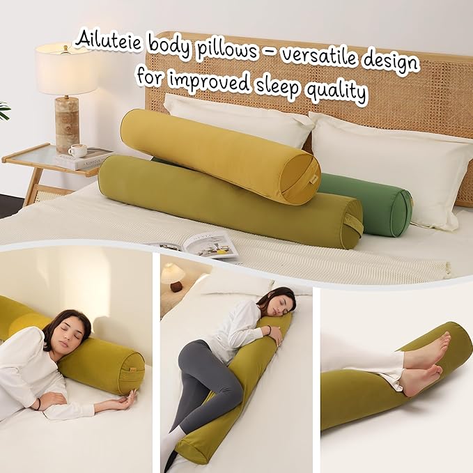 Long Round Body Pillow for Adults – Bolster Pillow for Bed, Cervical Roll Pillow, Firm Support for Sleeping,47 x 7.87 Inches,Golden Yellow