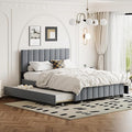 Queen Bed Frame with Trundle Bed,Velvet Upholstered Platform Bed Frame with Storage Drawers,Queen Size Trundle Bed with Headboard for Kids Teens Adults,Gray