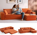 LINSY HOME Convertible Sofa Bed with 2 Pillows & Ottoman, Boneless Couch Folding Modular Sectional Sleeper Sofa, L Shaped Sofas Corduroy Couch Bed Compression Sofa for Living Room Apartment, Orange