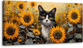 SERIMINO Large Wall Art Canvas Prints, Sunflower Cat Wall Art Aesthetic, Cute Animal Modern Home Decor Paintings, Yellow Landscape Pictures Wall Decor Living Room Dining Room Office Decor 20"X40"