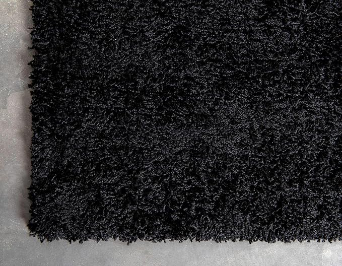 Unique Loom Solid Shag Collection Area Rug (2' 6" x 16' 5" Runner, Jet Black)