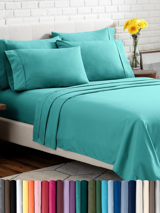 Bare Home Hotel Luxury Twin XL Sheet Set, Extra Soft - 4 Piece Set - Deep Pockets - Easy Fit - Cooling & Breathable - Wrinkle, Fade, Stain Resistant - Includes 2 Pillowcases (Twin XL, Turquoise)