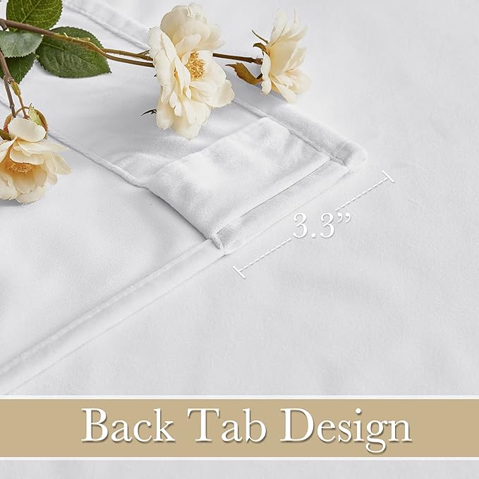 RYB Home Velvet Curtains 108 inches Long - White Super Soft Back Tab & Rod Pocket Energy Efficient Backdrops for Living Room Villa Loft, W52 x L120, White, 2 Pieces