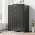 Fluted 5 Drawer Dresser for Bedroom, 43" Tall Dressers & Chests of Drawers Curved Profile Design, Wood Mid Century Vertical Dresser Natural Texture for Bedroom, Black Dresser
