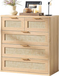 LEYAOYAO Rattan Dresser for Bedroom Set of 2, 33.5" Tall Chest of Drawers, Modern 5 Drawers Boho Dressers with Storage, Light Oak Dresser Wooden Closet Organizer for Living Room, Hallway, Natural Wood