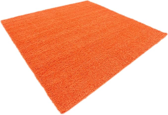 Unique Loom Solid Shag Collection Area Rug (8' Square, Tiger Orange)