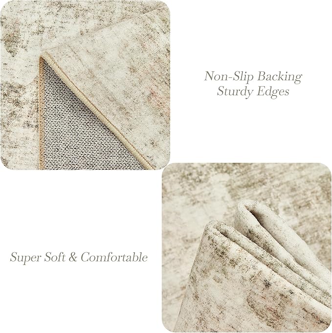 Abstract Rug 5x7 Machine Washable Area Indoor Beige Gray White Low Pile Non-Slip Foldable Thin Accent Rugs for Bedroom Living Room Dining Room Grey