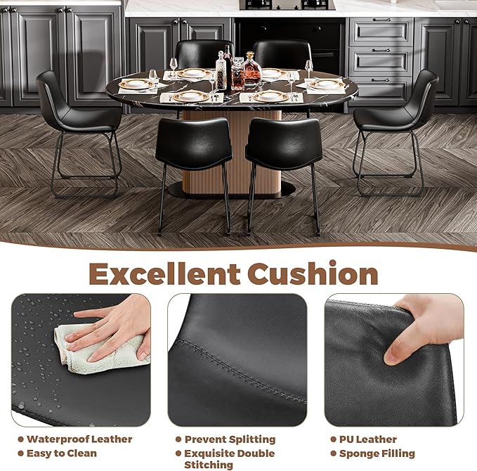 Dining Chairs Set of 8, 18 Inch Faux Leather Kitchen Dining Chairs with Back, Modern Armless Dining Room Chair with Metal Legs for Home Bistro Coffee Shops (Black)