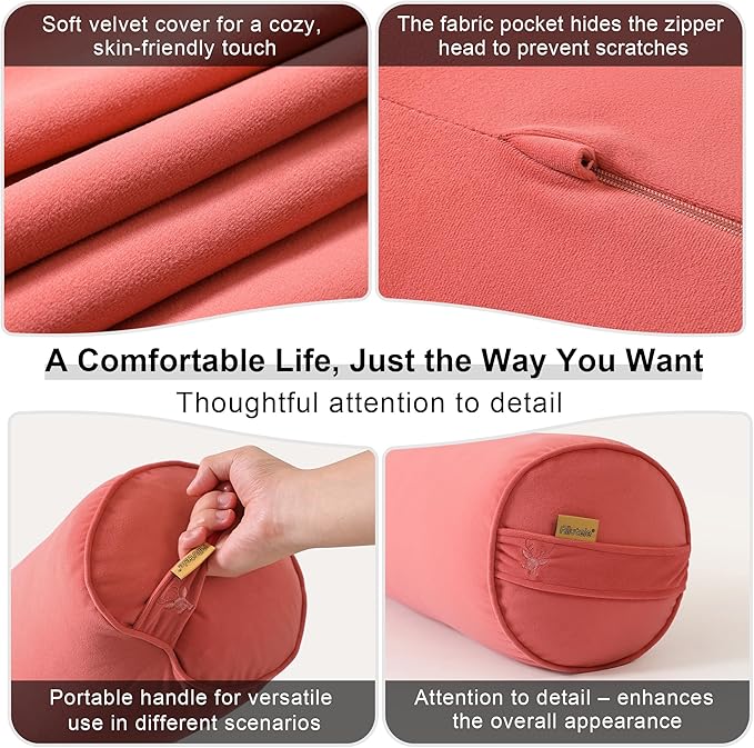 Body Pillow for Adults – Long Bolster Pillow for Bed, Round Cuddle Pillow, Full Support for Side Sleepers,47.24 x 7.87 Inches,Coral Peach