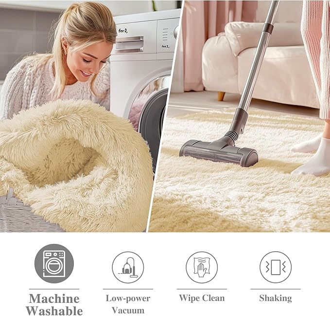 OLANLY Cream Round Rugs for Bedroom - Machine Washable, 7 ft Circle Area Rugs for Living Room, Soft and Fluffy Shaggy Carpet for Teen Girl and Boys, Nursery Rooms, Dorms, Home Decor Aesthetic