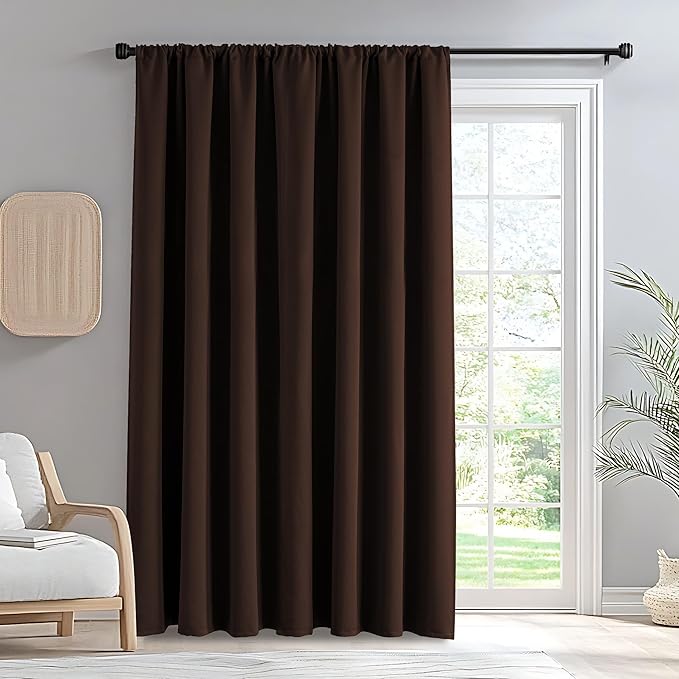 Blackout Curtains for Bedroom 1 Panel, Custom Curtains Thermal Insulated Chocolate, Rod Pocket Room Darkening Drapes for Living Room Windows Luxury Decor(Custom Size,Chocolate)