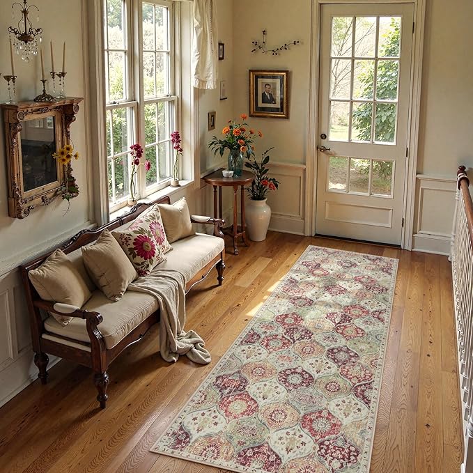 Lahome Moroccan Trellis Hallway Rug, 2x5 Washable Runner Rug Non Slip Kitchen Runners for Hallways, Ultra-Thin Vintage Carpet for Bedroom Bathroom Entryway, Orange/Terracotta