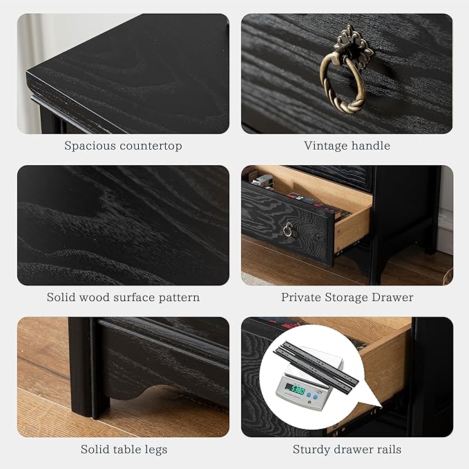 Chogori Solid Wood Dresser for Bedroom- Natural Wood Veneers & Water Based Paint Finished- Vintage Chests of Drawers, Small 3 Drawer Dresser (2, Black)