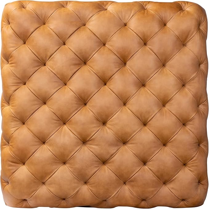 Poly & BARK Turin Ottoman - 40” – Full-Grain Leather Upholstery – Couch Ottoman for Living Room – Vintage Italian Leather in Cognac Tan