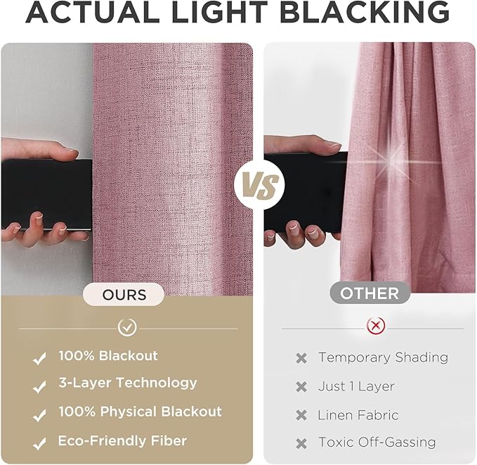 Joydeco Blackout Curtains 108 Inches Long 2 Panels Burg, Room Darkening Curtains for Bedroom, 100% Black Out Textured Thermal Drapes Privacy Protection 2 Panels Set(W52 x L108 Inch, Pink)
