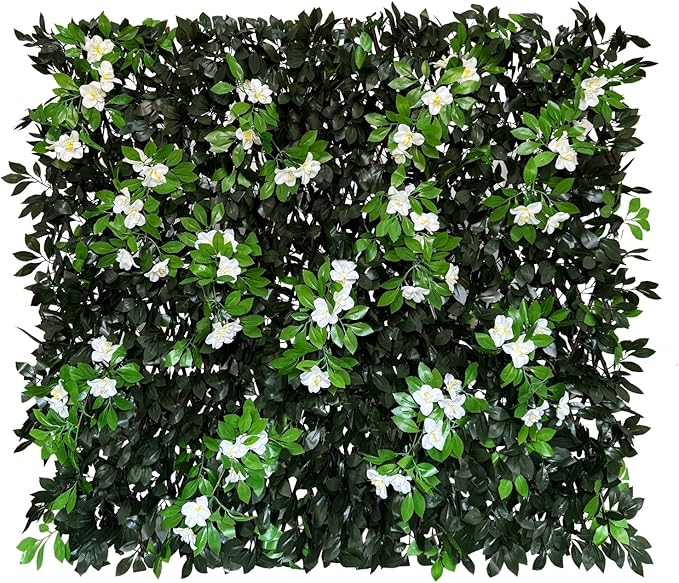 Sumery Expandable Fence Privacy Screen for Balcony Patio Outdoor,Decorative Faux Ivy Fencing Panel,Artificial Hedges (Single Sided Leaves) (2, Branches -White Fowers)