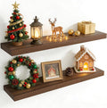 40 Inch Floating Shelves for Wall, 8 Inch Deep Floating Shelf for Storage & Display, Rustic Wall Mounted Shelf with Invisible Brackets for Living Room, Kitchen, Bathroom, Home Decor, Set of 2, Walnut