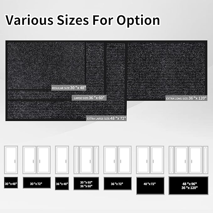 Front Door Mat Indoor Outdoor Entrance, 36" x 60" All-Season Heavy Duty Waterproof Doormat, Non-Slip Absorbent Entryway Mat, Easy to Clean, Low Profile Commercial Floor Mat for Indoor Outdoor