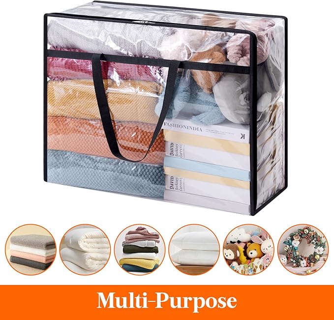Lifewit 2 Pack Clear Clothes Storage Bags, 95L Large Plastic Blanket Storage, Vinyl Foldable Moving Bags with Zipper, Closet Organizers Containers for Comforter, Bedding, Duvet, Pillow