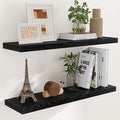 40 Inch Floating Shelves for Wall, 9.3 Inch Deep Shelves for Books & Decor, Wall-Mounted Floating Shelf 40 Inch Long Set of 2, Rustic Wooden Shelf for Living Room, Bedroom, Kitchen, Black