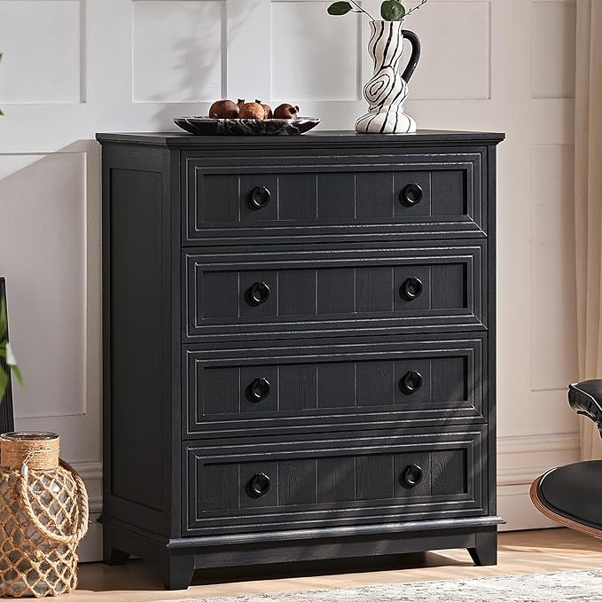 Farmhouse 4 Drawer Dresser for Bedroom Set of 2, 35" Tall Small Dressers & Chest of Drawers, Rustic Wood Dresser with Metal Handle, Storage Organizer Closet for Living Room, Hallway, Entryway