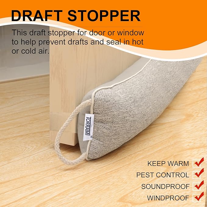 TORRAMI 32" Door Draft Stopper Under Bottom Insulation Noise Air Stopper 2.16LB,Draft Stopper Guard Seal for Doors and Windows - Light Gray