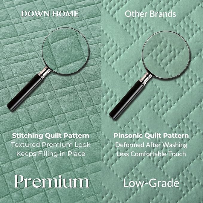 Cali King Quilt Set with Shams Lightweight Quilted Bedspread Coverlet Thin Comforter Bed Cover Vintage Washed Quilted Blanket for All Season, Brushed Microfiber Diamond Stitching, Green, 111"x92"