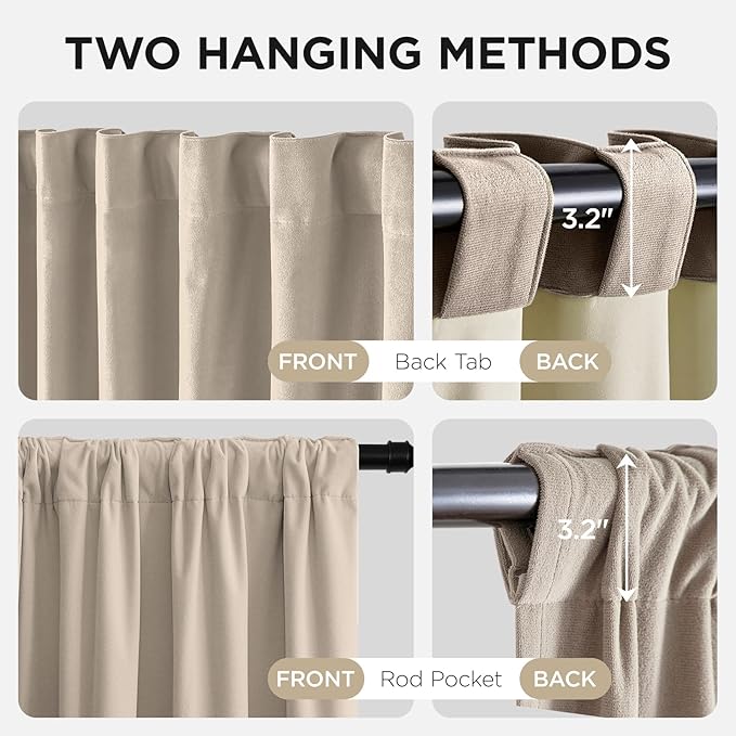 Joydeco Light Beige 100% Blackout Curtains 102 Inch 2 Panels, Luxury Thermal Light Beige Velvet Curtains for Bedroom Living Room, Soundproof Blackout Window Drapes, Rod Pocket & Back Tab (52W x 102L)