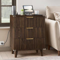 Fluted Nightstand with USB Charging Station, 3-Drawer Dresser Bedside Table with Soft Close Drawers & Large Storage, Modern Wood End Table for Bedroom