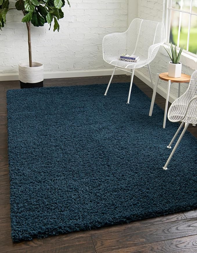 Unique Loom Solid Shag Collection Area Rug (6' 1" x 9' Rectangle, Sapphire Blue/ Navy Blue)
