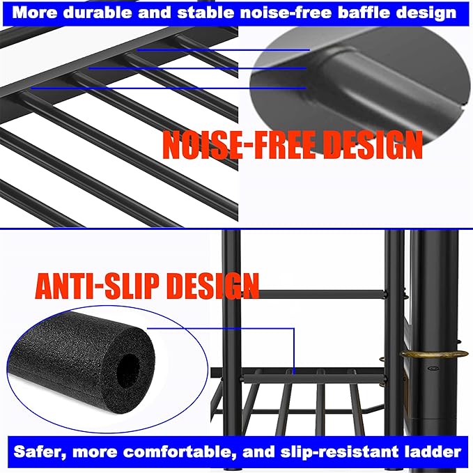 Upgraded Version Thickened Metal Heavy-Duty Twin XL Over Twin XL Bunk Bed, Best Convertible Industrial Twin XL Bunk Bed Frame with Ladder for Adults, Easy Assembly (Twin XL Over Twin XL)