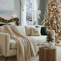 Cloud Scape Linen 100% Cotton Throw Blanket 50x70 Fog, Luxury All-Season Warmth, Ultra Soft, Oversized Herringbone Gauze Blanket for Winter, Bed, Couch & Sofa Decor, Best Gift Idea