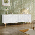 HLR Fluted 6 Drawers Dresser, 48'' Wide Modern Chest of Drawers with Gold Metal Handles,Dresser TV Stand for 2 Piece, Wood Dressers & Chest of Drawers for Bedroom, Living Room, Hallway (White)