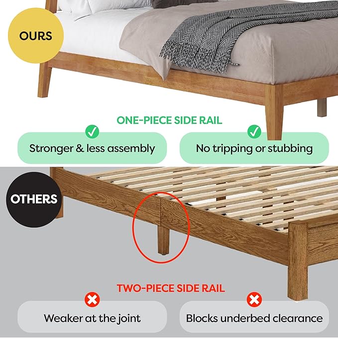 DG Casa Vandermark Solid Wood Easy Install Twin Bed Frame with Unique Headboard and Wooden Slat Support Included No Box Spring Required - Beige Walnut