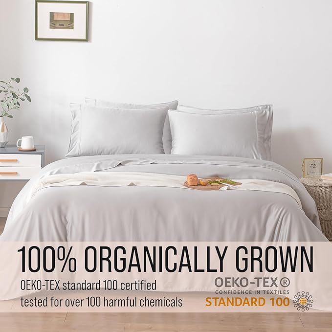 Bella Coterie 6 Piece Luxury Bamboo Viscose Split Top King Size Sheet Set | 34" Split for Adjustable Beds | 100% Organically Grown| Cooling | 18” Deep Pocket | 4 Pillowcases [Grey Mist]