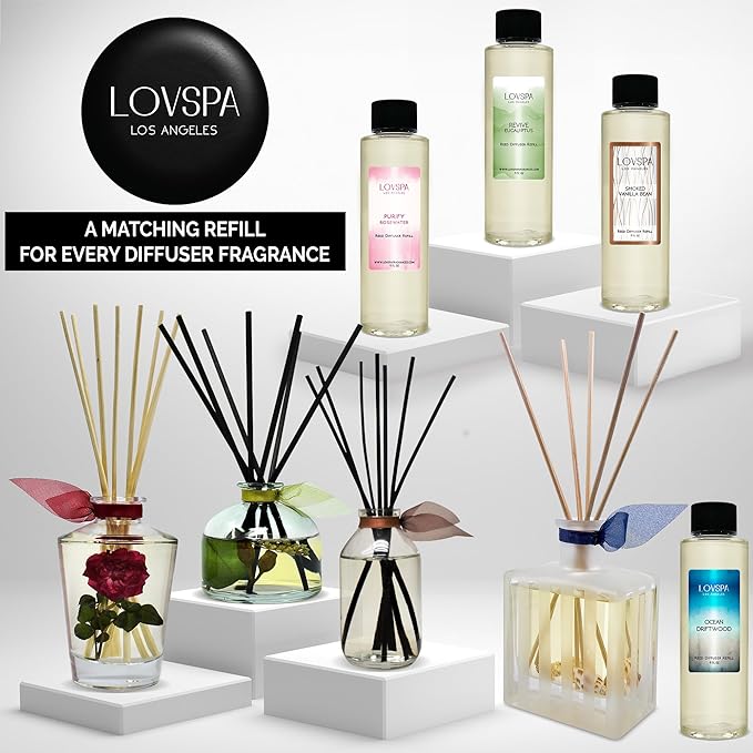 LOVSPA Reed Diffuser Set, Black Amber Scented Oil Diffuser with Sticks, Home Fragrance Accessories for Bathroom Shelf Decor, Aroma Diffusers for Home or Office Fall Decor, USA Made