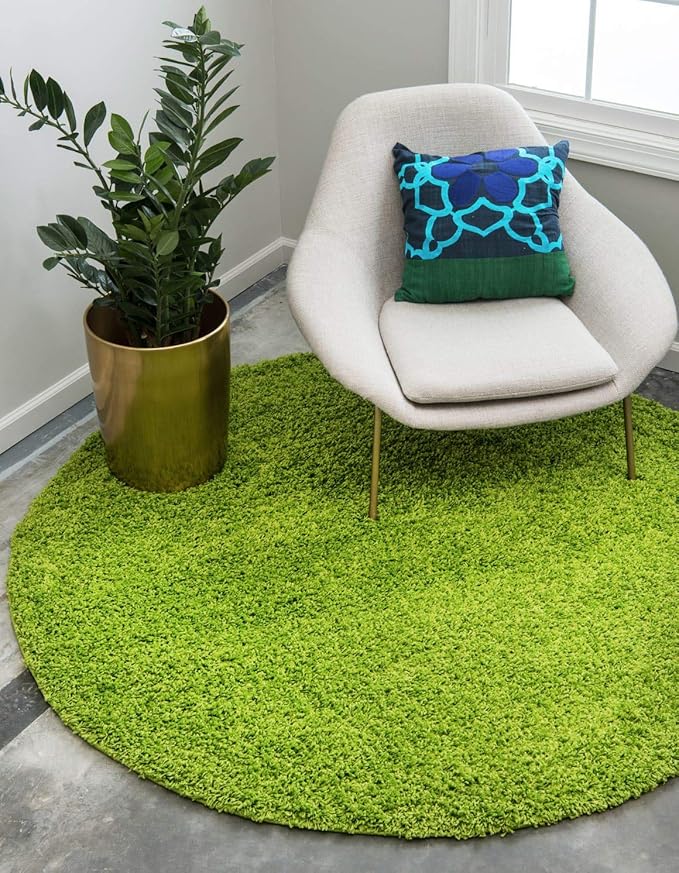 Unique Loom Solid Shag Collection Area Rug (8' Round, Grass Green)