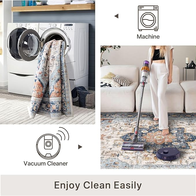 vivorug Runner Rug 2'x8' Washable Non-Slip Boho Runners for Hallways Kitchen Entryway Laundry Room Carpet Hallway Runner Orange/Navy