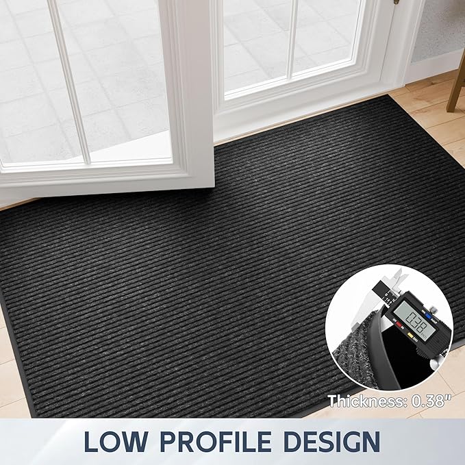 Front Door Mat, 120" x 36" Heavy Duty Indoor Outdoor Doormat, Non-Slip Welcome Mats for Entryway, Rubber Backing Low Profile Commercial Door Mats, Black Stripe