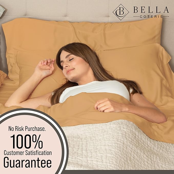 Bella Coterie Luxury Bamboo Viscose Queen Size Sheet Set | 100% Organically Grown | Ultra Soft | Cooling for Hot Sleepers | 18" Deep Pocket [Marigold]