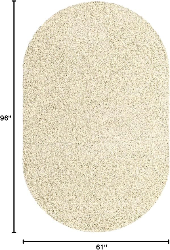 Unique Loom Solid Shag Collection Area Rug (5' 1" x 8' Oval, Pure Ivory)