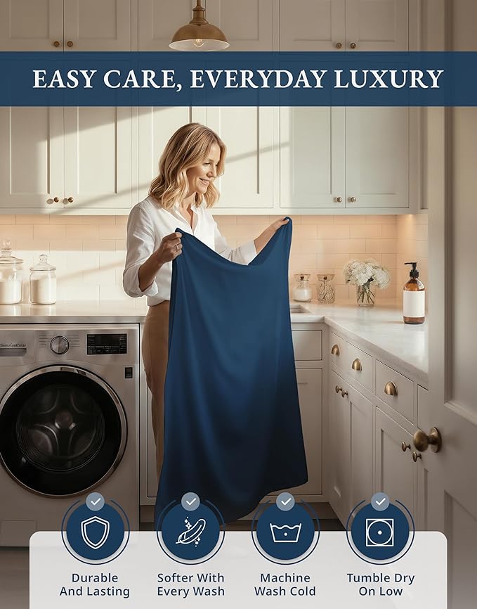 LANE LINEN 100% Cotton Bed Sheets Twin Size - 1000 Thread Count, Long Staple Mercerized Cotton Bedding Sheets, Luxury Hotel Like Thick 15" Deep Pocket Sheets Set, Reinforced French Seams -Estate Blue