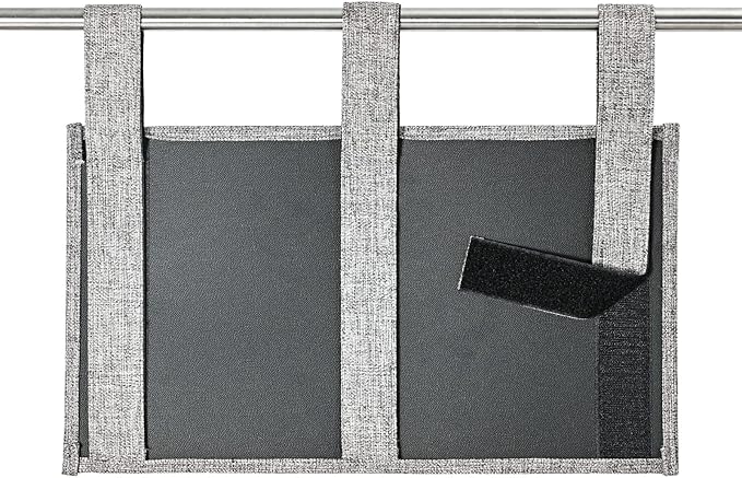 Linen Bedside Caddy, Bedside Storage Organizer for Hospital Beds, College Dorm Rooms or Baby Bed (5 Pockets-Grey)