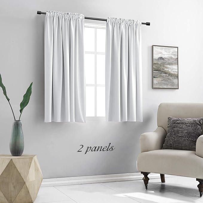 DONREN Greyish White Room Darkening Rod Pocket Curtain Panels - Window Treatment Thermal Insulated Curtains for Bedroom Off White(42 W by 45 L Inch,2 Panels)