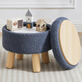 FIMIVIBI Small Foot Stool Ottoman with Storage, Sherpa Ottoman Foot Rest for Couch, Round Footstool with Storage, Small Ottomans and Footstools for Living Room and Entryway (Navy Blue)