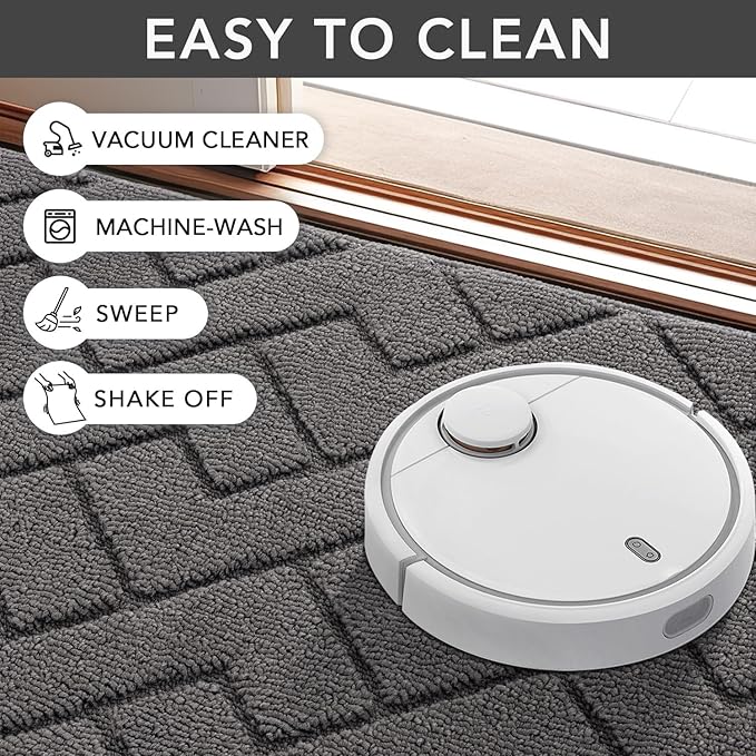 hicorfe Dirt Trapper Indoor Doormat,20"x31.5" Welcome Door mat,Non Slip Backing Washable Door Mats,Absorbent and Resistant Low-Profile Entrance Inside Floor Mat for Front Back Door and Entryway (Grey)
