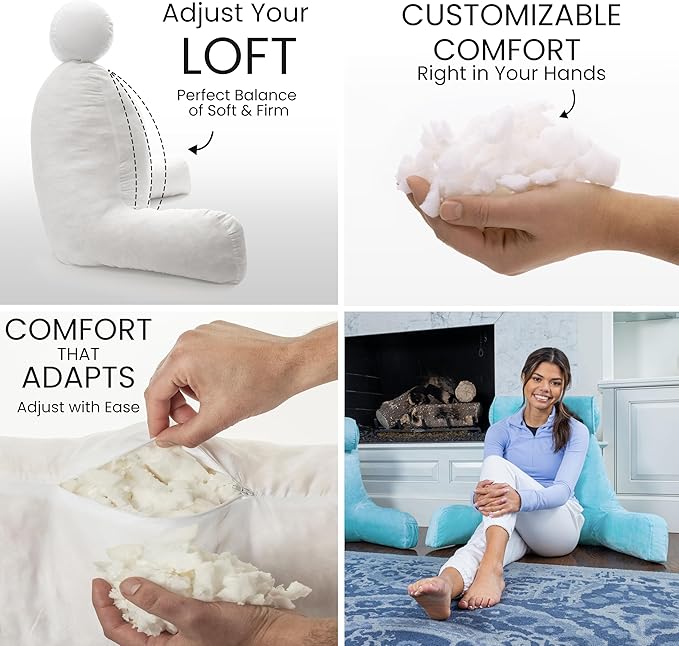 Husband Pillow XXL - Reading Pillow Bed Chair with Arms & Back Support - Carolina Blue - Back Pillow for Sitting Up - Bed Rest Arm Pillow - Comfy Reading Pillow for Adults
